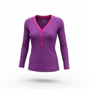 Under Armour ColdGear Womens Purple Pink Henley Long Sleeve Shirt Small S V Neck